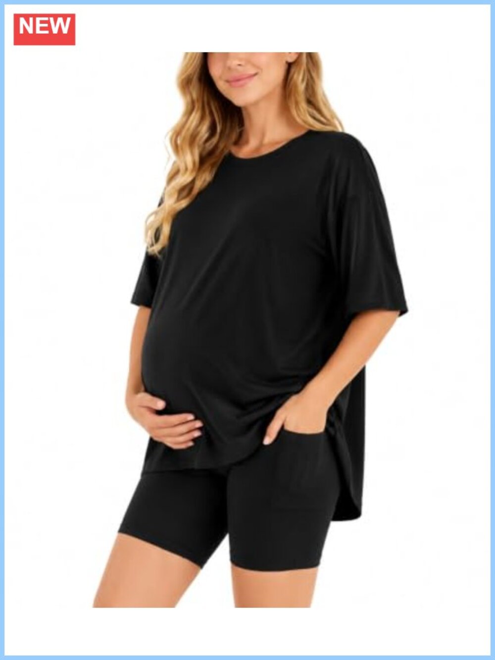 Maternity 2 Piece Lounge Set Short Sleeve Top & Biker Shorts Loose Fit